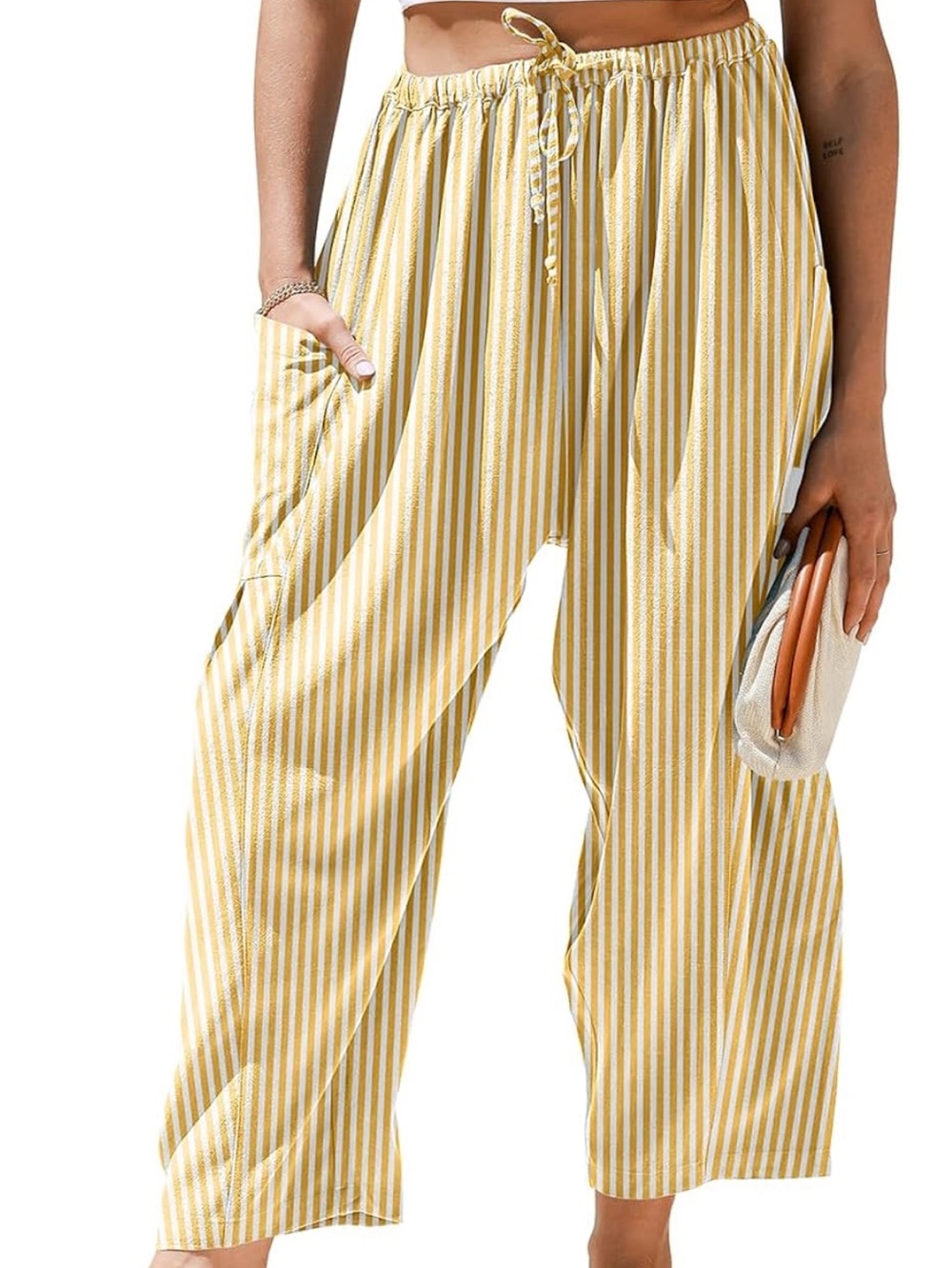 Tarse Linen Wide Leg Drawstring Pants